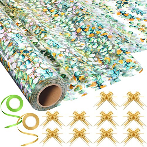 Eucalyptus Cellophane Wrap Roll With Pull Bows And Ribb...