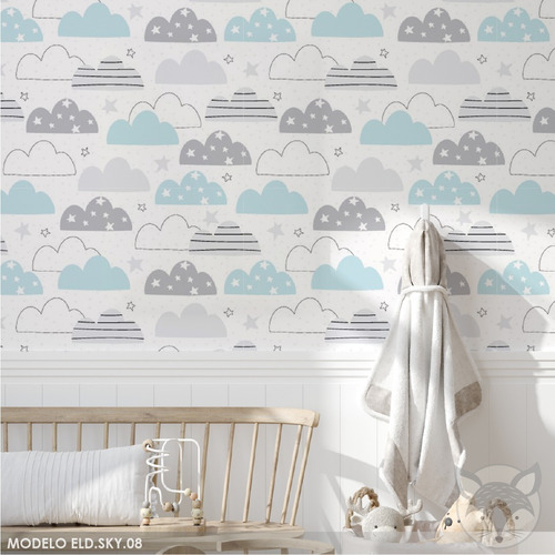 Papel Vinilo Para Pared Infantil Cielo Nubes Espacio 6a10