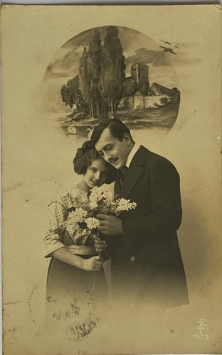 Antigua Postal Romántica, Pareja, Foto, Año 1913, B/n, Pr57