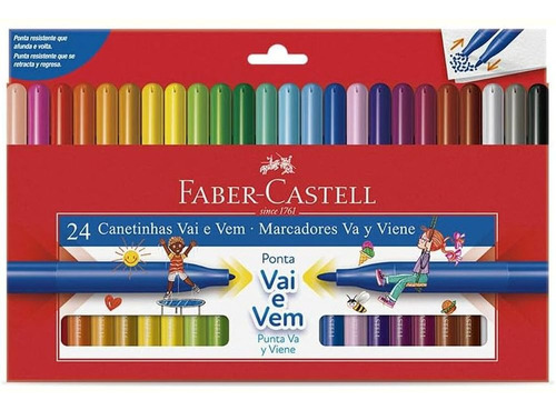 Canetinhas Hidrocor 24 Cores Faber Castell Ponta Vai E Vem