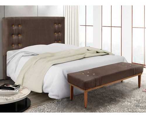 Kit Recamier E Cabeceira Santorini Spz 195cm King Veludo Cor Marrom-2012