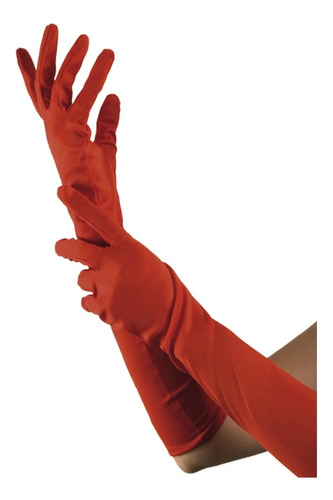 Guantes Rojos Largos Tela Cotillon Disfraz 40cm Halloween