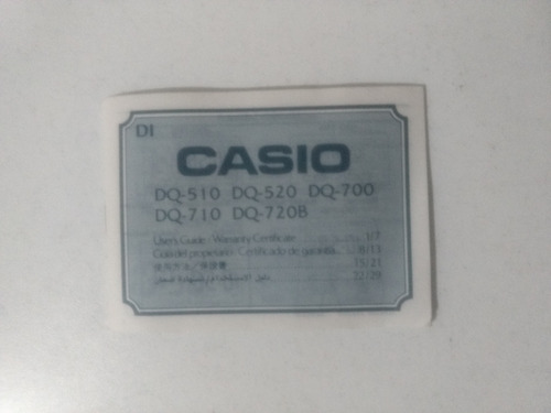 Antiguo Manual Calculadora Casio Modelo Dq 510/20/700/10/20.