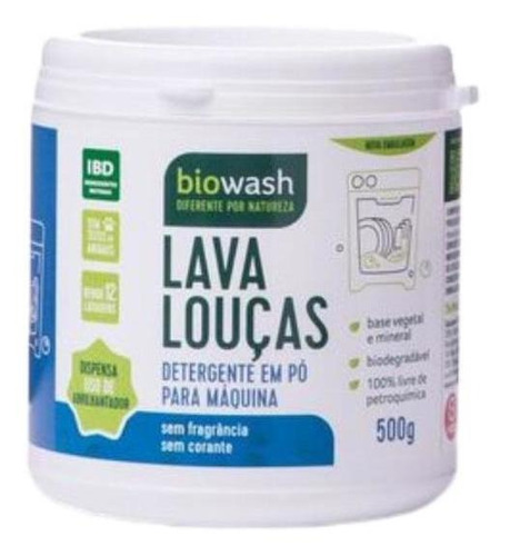 Detergente Pó Vegano Lava Louças Biowash 500gr