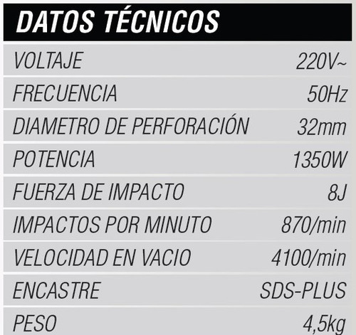 Imagen 5 de 6 de Rotomartillo electroneumático Thunder Pro TR00380 negro, blanco y azul frecuencia de 50Hz con 1350W de potencia 220V