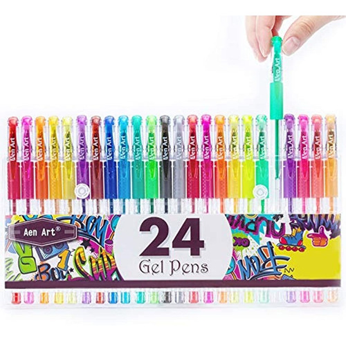 Bolígrafos De Gel Con Purpurina 24 Colores C/estuche Adultos