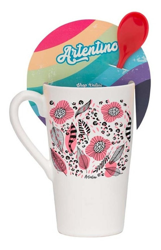 6 Jarro Taza Alta Cerámica Café Té Cuchara Regalo Original
