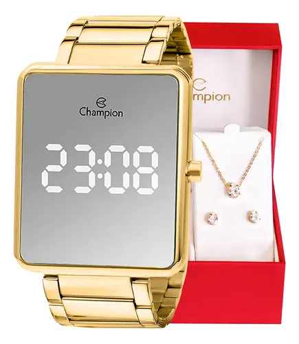Kit Relógio Champion Digital CH40086B Dourado