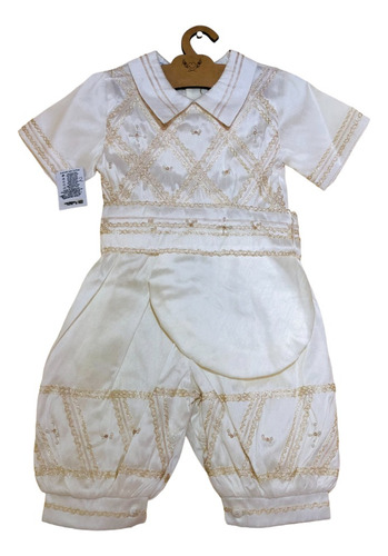 Ropon Beige Bautizo Niño Con Boina Y Cintilla Elegante