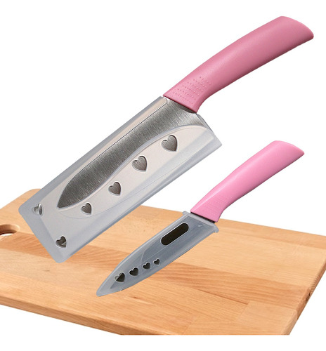 Juego Set De 2 Cuchillos Para Cocina Acero Inoxidable Rosa 