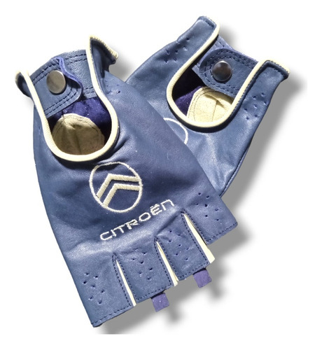 Guantes Cuero Bordados Citroën Azul Crema Conducir Autos