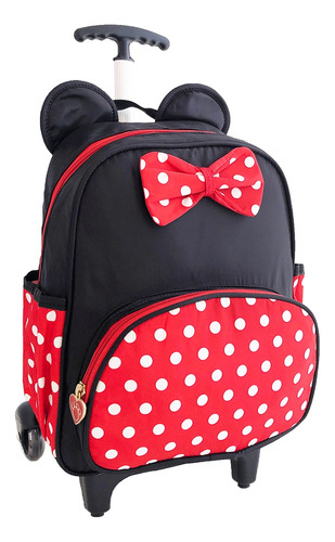 Mochila Meninas Infantil Rodinhas Bolinhas Laço Escolar Cor Preto