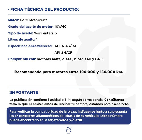 Aceite Ford Motorcraft 10w40 Semisintetico X 1 Lt
