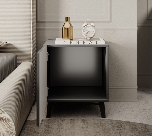 Velador Mesa De Noche Moderno Rogger Negro 1 Pta Tu Mesita