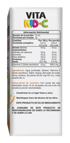 Vita Kid C Jarabe C/240 Ml / Vitamina C / Sin Azúcar Cmd