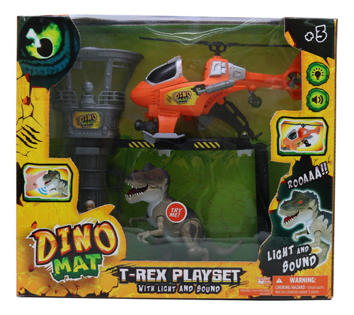 Set Dinosaurio Con Helicoptero Y Torre De Control Dinomat Ik