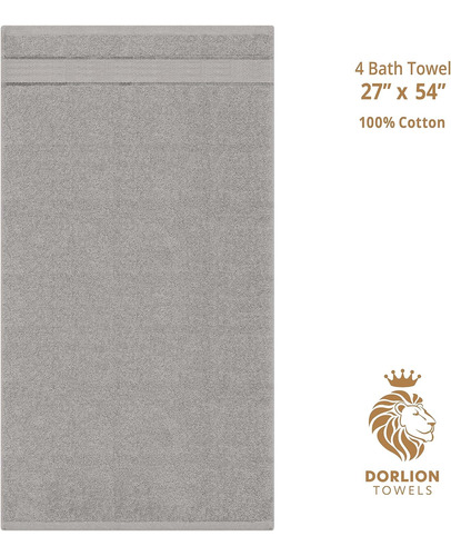 Juego De 4 Toallas De Baño 100% Algodón Gris