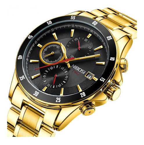 Reloj cronógrafo empresarial Nibosi para hombre, color de fondo dorado/negro