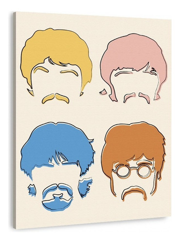 Cuadro Minimalista The Beatles En Canvas C/ Bastidor Modern Color Multicolor Armazón Bastidor De Madera