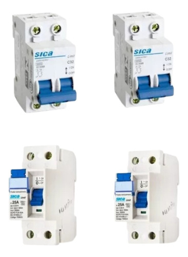 Kit 2 Termicas 10a32amp + 2 Disyuntores De 2x40amp Sica