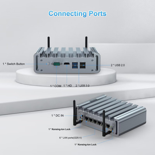 Firewall Mini Pc 2.5gbe 6 Puerto Lan, Micro Router Pc, I225