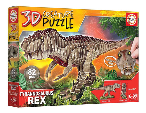 Imagen 3 de 10 de Puzzle Dinosaurio T-rex 3d Rompecabezas Educa Niños Atrix ®