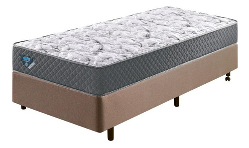 Box Solteiro Linho Marrom 88x188 + Colchão Adapto Ecoflex