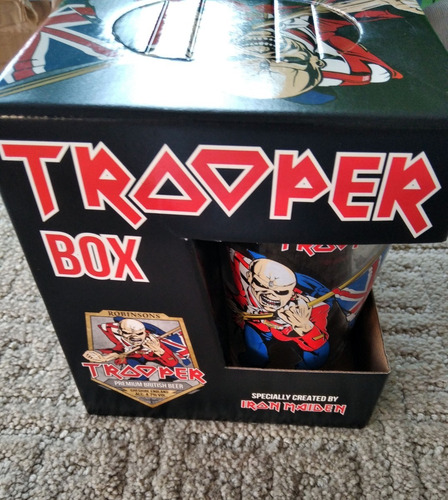 Robinsons Trooper Beer Box Iron Maiden 3 Latas Y 1 Vaso