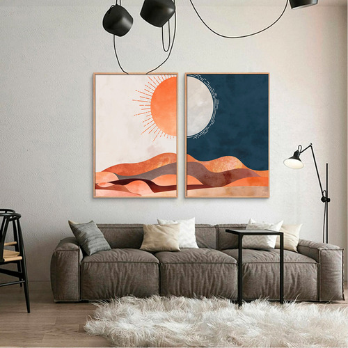 Set X2 Cuadros Decorativos Sol Y Luna 50x70 Con Vidrios