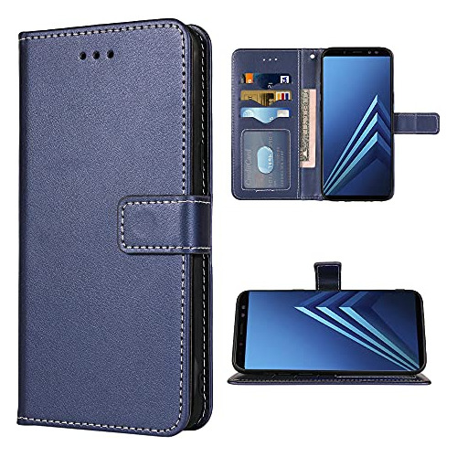 Funda Cartera Para Samsung Galaxy A8 2018 Azul Piel Sintetic