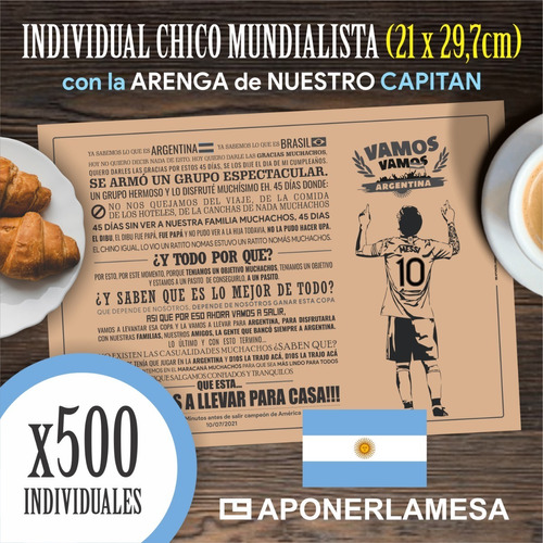 Individual Descartable Mundial Argentina Chicos X 500