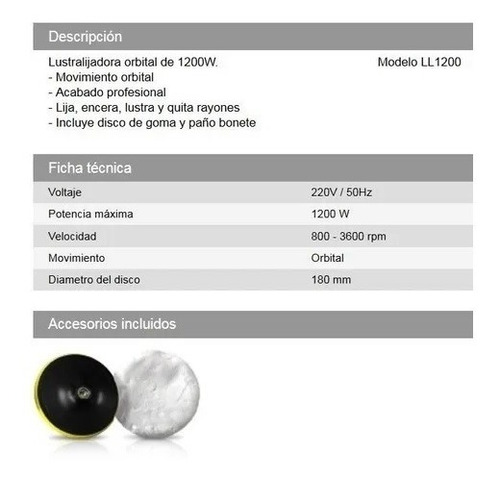 Imagen 2 de 4 de Lustra Lijadora Pulidora Rotativa Daihatsu Ll1200 Detailling