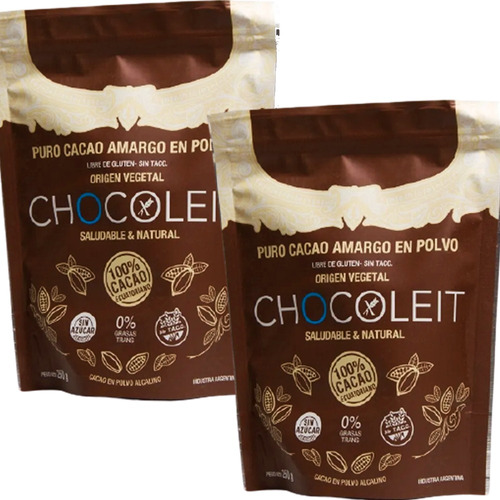 Combo X2 Puro Cacao Amargo En Polvo Chocoleit 250g Sin Tacc