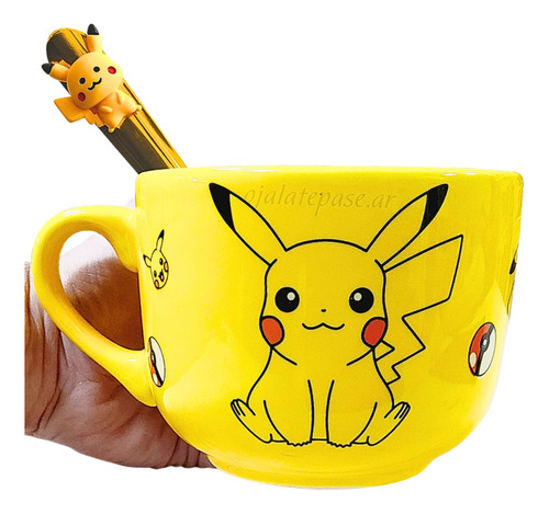 Taza De Cerámica Con Diseño De Pikachu Y Cuchara De Aluminio