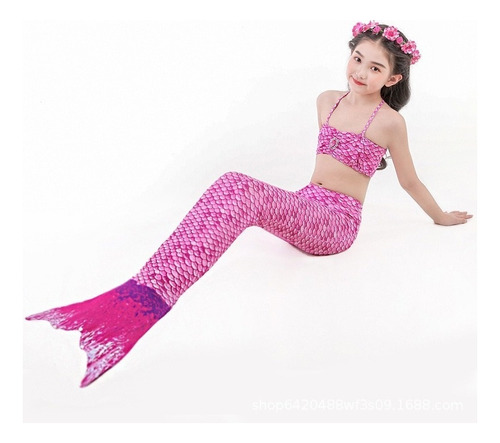 Bikini Infantil Con Forma De Cola De Sirena De 3 Piezas