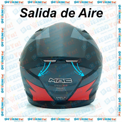 Imagen 7 de 10 de Casco Moto Mac Speed 2.0 Raven Doble Visor Negro Mate Rojo