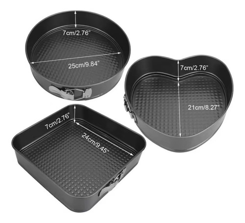 3 Moldes Para Pasteles Desmontables Corazón Círculo Cuadrado