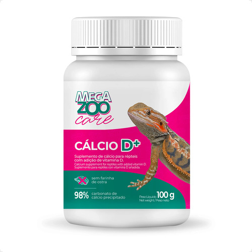Megazoo Care Cálcio D+ Para Répteis E Anfibios - 100 G
