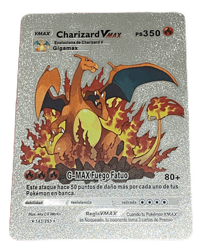 Juego De Carta Pokemon Plateada Colección Charizard Vmax 