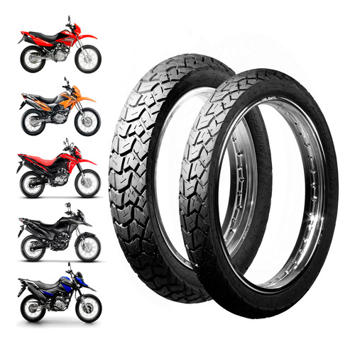 Jogo Pneu Dianteiro Traseiro Moto Nxr Bros Xre Xtz Crosser