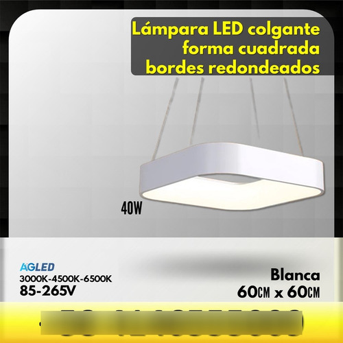 Lampara Led Colgante Bordes Redondeados 40w Blanca