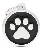 Comprar Chapita Identificadora Mascotas Circulo Gde Huella Grabado Color Fondo Negro Huella Circulo Grande
