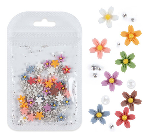 Joyas Para Uñas De Color Mate De Cinco Flores, 40 Bolsas De