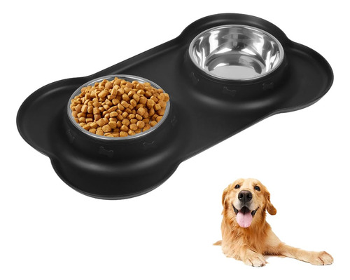 Plato Para Perro 2 Tazones Desmontables De Acero Inoxidable,