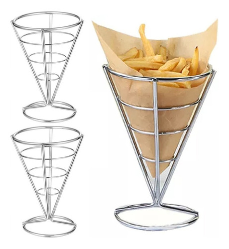 Cono Soporte Para Papas Fritas Y Botana Acero Inoxidable 3 U