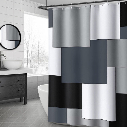 Cortina De Ducha Mordern Geométrica Gris Y Negro Para Baño,