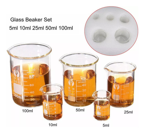 5 Uds 5-100mk Vaso De Precipitados De Vidrio De