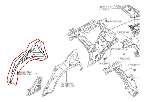 Refuerzo Pasarueda Chapa Trasero Derecho Nissan Murano Orig