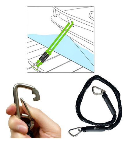 Corda Com 2 Mosquetões Para Amarrar Jetski 1,2-1,8m Preto