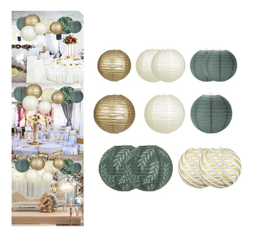 12 Farolillos De Papel Con Forma De Bola, Pompones De Papel
